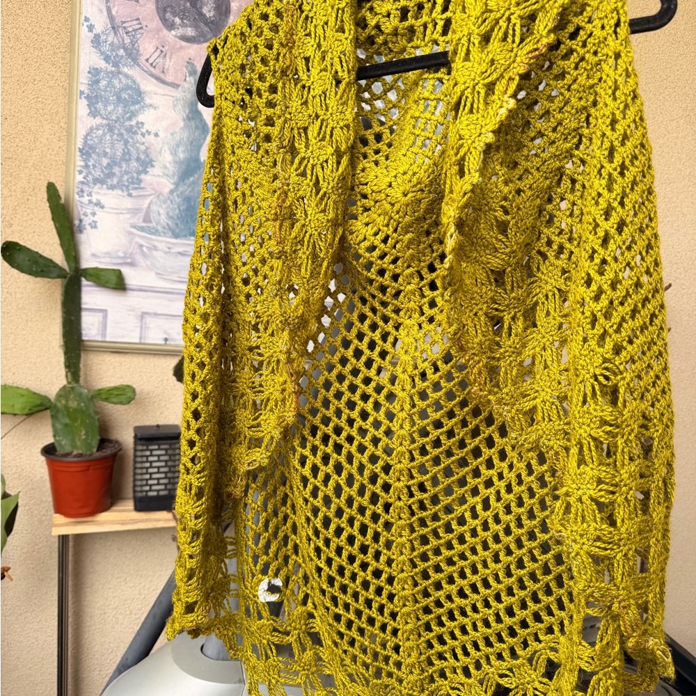 Boho Crochet Vest Handmade Mustard Olive Open - Picture 2 of 7